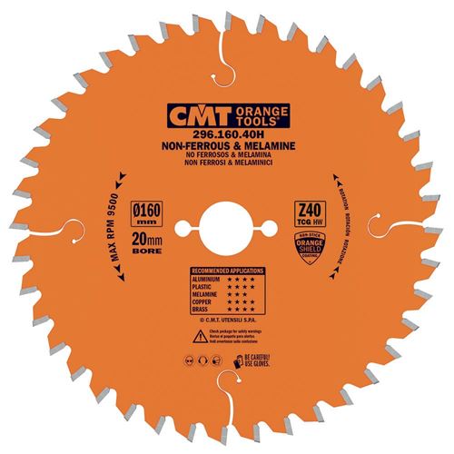 CMT Orange Saw Blade for Laminated Board, Non-ferrous Metal, Plastic - D160x2,2 d20 Z56 HW