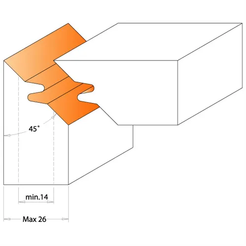 CMT Fréza na úhlový spoj 45° dvojzub MAN - D140 d40 Z2 ALU