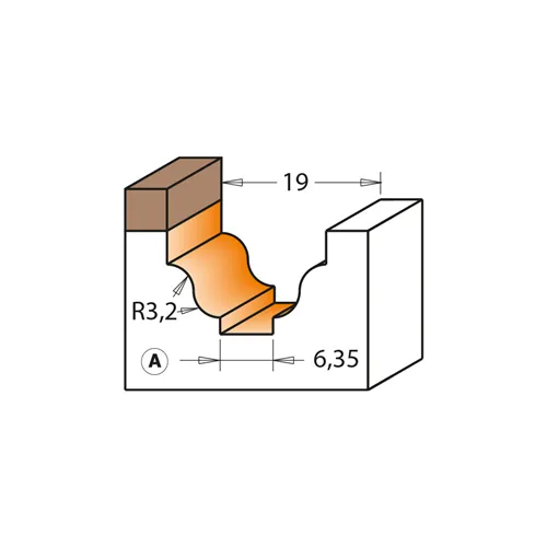 CMT Profilová čelní fréza s ložiskem - Profil A, R3,2 D19x12,3 S=6 HW
