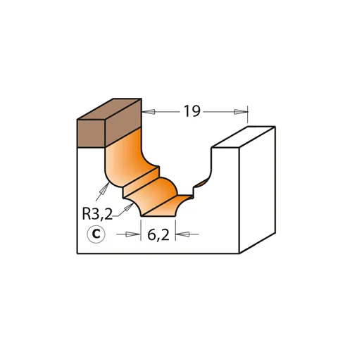 CMT Profilová čelní fréza s ložiskem - Profil C, R3,2 D19x12,3 S=6 HW