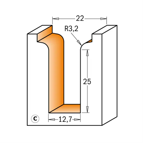 CMT C965 V-Drážkovací fréza na kompozit - R3,2 D22 d12,7 I31,7 S=12